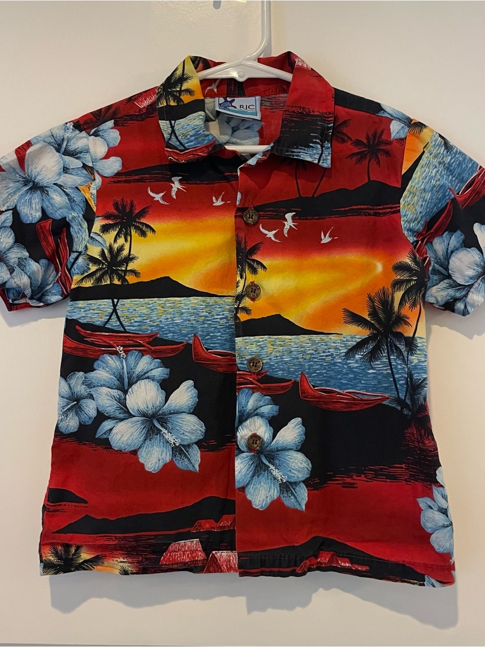 Kids Rio Red Tropical Sunset Hawaiian Button-Down Shirt